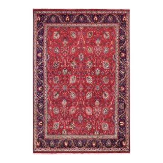 Floral Persian Vintage Tabriz Red/Purple Wool Rug - 9'7'' X 13'1'' For Sale