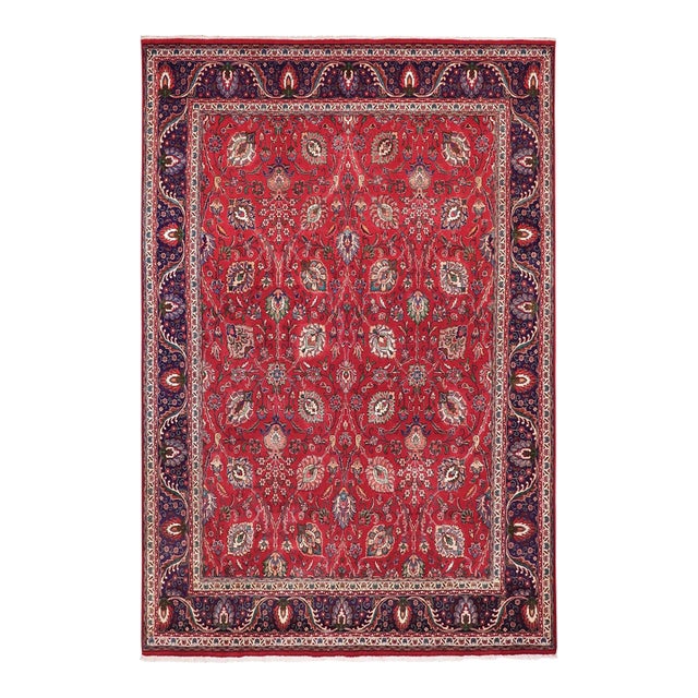 Floral Persian Vintage Tabriz Red/Purple Wool Rug - 9'7'' X 13'1'' For Sale
