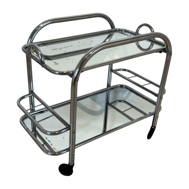 Art Deco Chromed Steel Bar Cart by Robert Mallet-Stevens, France, 1925 For Sale