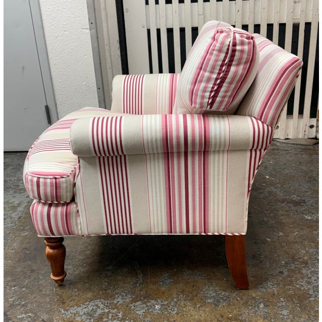 Traditional Striped Armchair + Ottoman For Sale - Image 4 of 12
