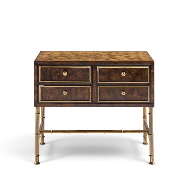 Wood Mastercraft Mid Century Burlwood and Brass Nightstands - Pair For Sale - Image 7 of 13