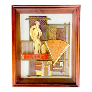 1980s Vintage Mixed Media Chinoiserie Collage Assemblage, ‘Queen’s Shoe’ in Shadowbox Framed