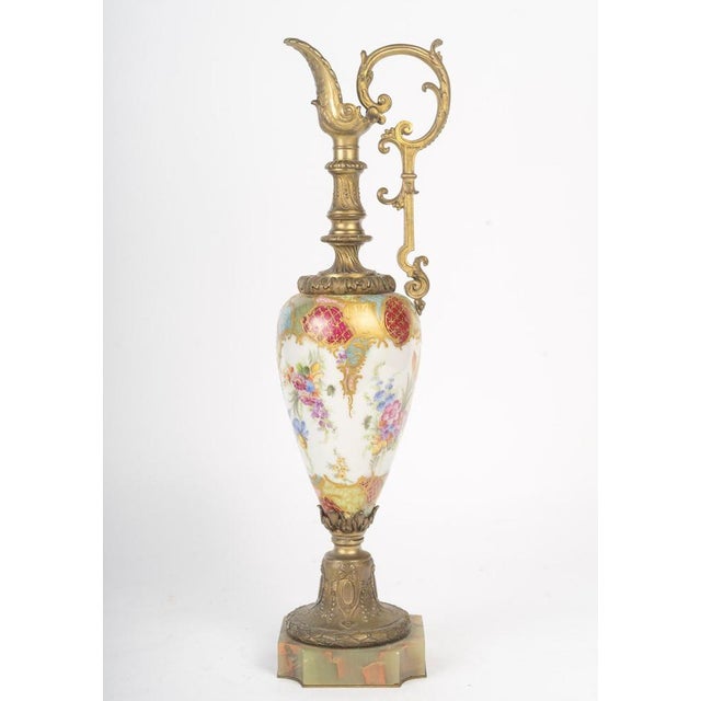 Painted and Enamelled Porcelain and Bronze Ewer, 19th Century For Sale - Image 6 of 9
