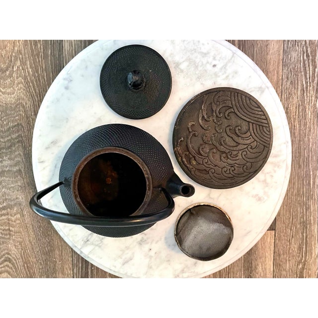 Metal Japanese Vintage Cast-Iron Teapot, Strainer & Trivet - 3 Pc. Set For Sale - Image 7 of 9