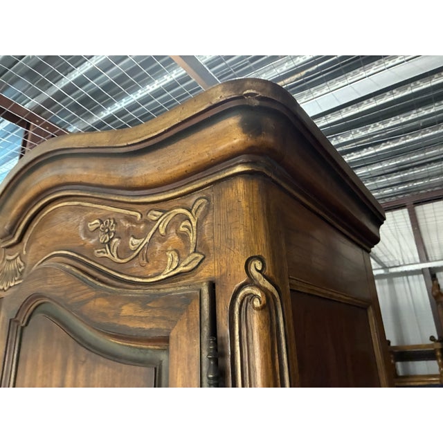 Vintage Drexel Heritage Brittany Collection Louis XV French Provincial Armoire Carved Wood Wardrobe For Sale - Image 11 of 12