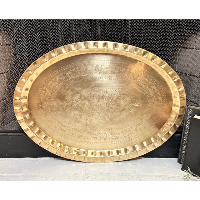 Moroccan Brass Vintage Serving Table Tray / Wall Hanging For Sale - Image 4 of 10