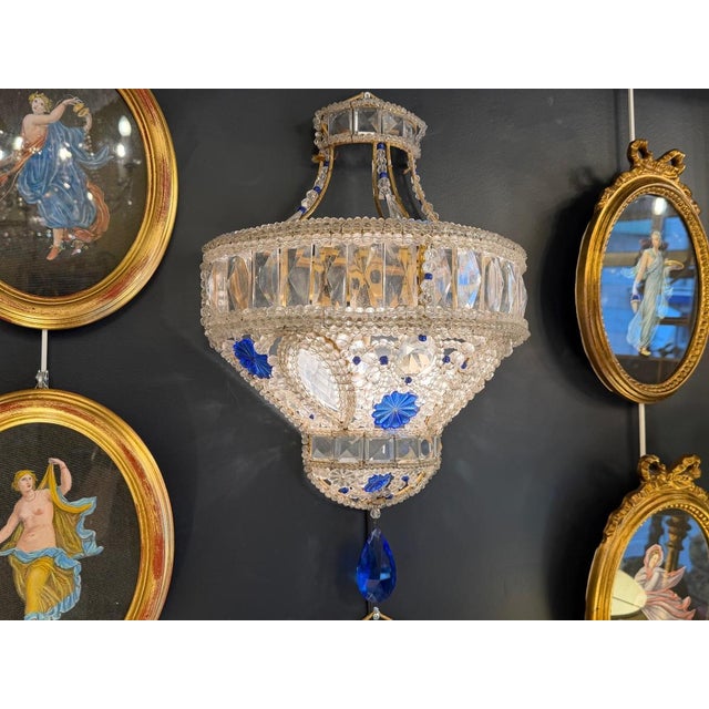 Traditional Empire Style Wall Sconces in Cut Glass and Cobalt Blue Glass, 1930s, Set of 2 For Sale - Image 3 of 5