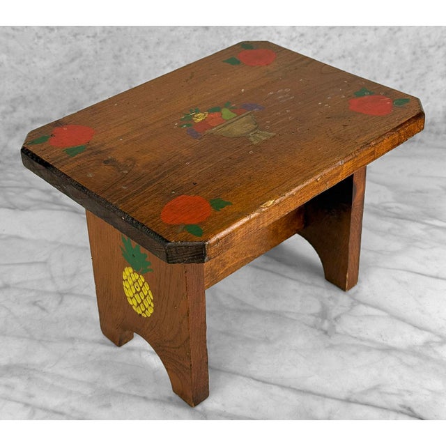 Vintage Farmhouse Folk Art Painted Pine Footstool For Sale - Image 4 of 10