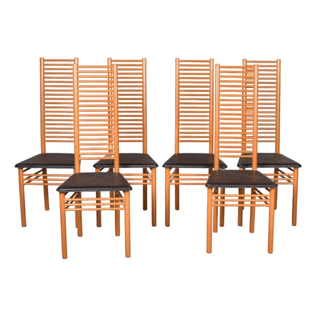 Set of Six Vintage Italian Tall Ladder Back Chairs For Sale