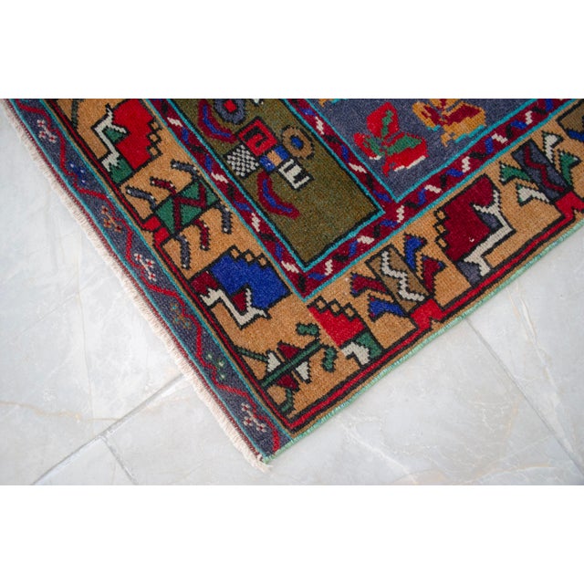 1960s Hand-Knotted Turkish Rug Runner. Tribal Short Runner Rug 3′ × 9′8″ For Sale - Image 15 of 16