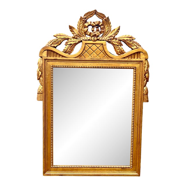Vintage Gold Gilt Wood Wall Mirror With Tassels Ornate Made in Italy For Sale