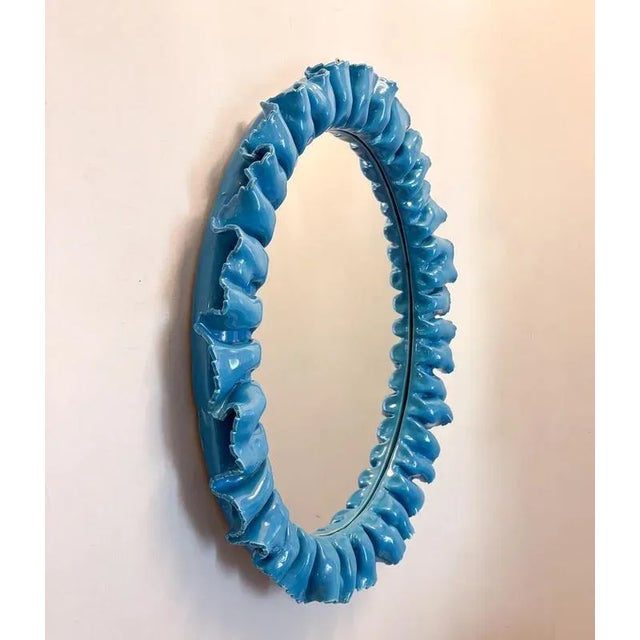 Mid-Century Blue Ceramic Wall Mirror attributed to Fausto Melotti, Italy, 1950s For Sale - Image 4 of 5