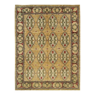 8x10 Iris Cozy Beige Geometric Modern Hand Knotted Wool Carpet Rug For Sale