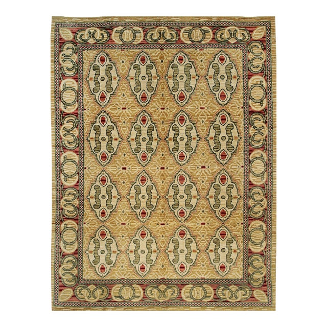 8x10 Iris Cozy Beige Geometric Modern Hand Knotted Wool Carpet Rug For Sale