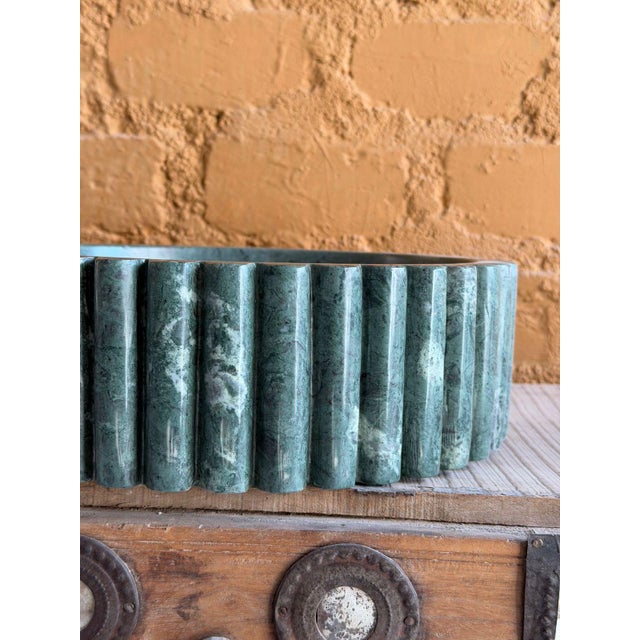 Not Yet Made - Made To Order Modern Green Marble Fluted Vessel Sink, Round Countertop Vanity Basin For Sale - Image 5 of 10