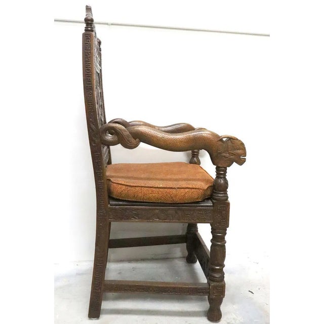 Brown Pair of Antique Heavily Hand Carved Wooden Armchairs For Sale - Image 8 of 15