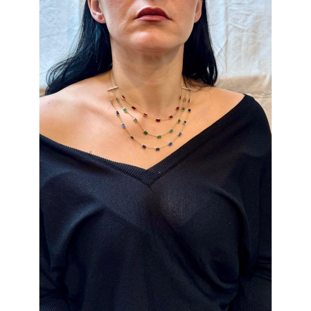 Three Layer Necklace With Emerald , Ruby & Kyanite with Diamond Bar, 14 KYG 15Gm For Sale - Image 14 of 18