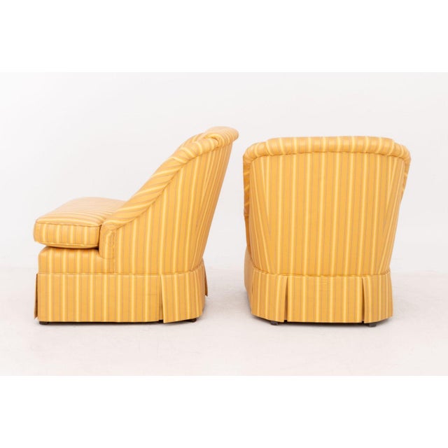 Baker Yellow Striped Silk Lounge Chairs, Pair For Sale - Image 13 of 13