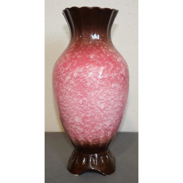 Up for sale is a 1920’s Japanese Art Deco Awaji Pottery Ceramic Mauve/Brown Mottled Footed Vase! It measures 8 1/4" tall....