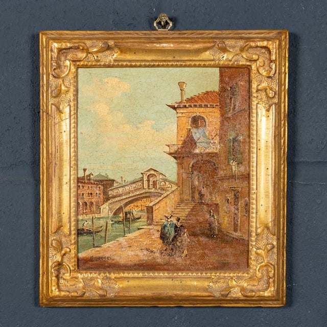Aldo Grossi, Venetian Canal Scene, 1890s, Oil Paintings on Board, Framed, Set of 2 For Sale - Image 4 of 18