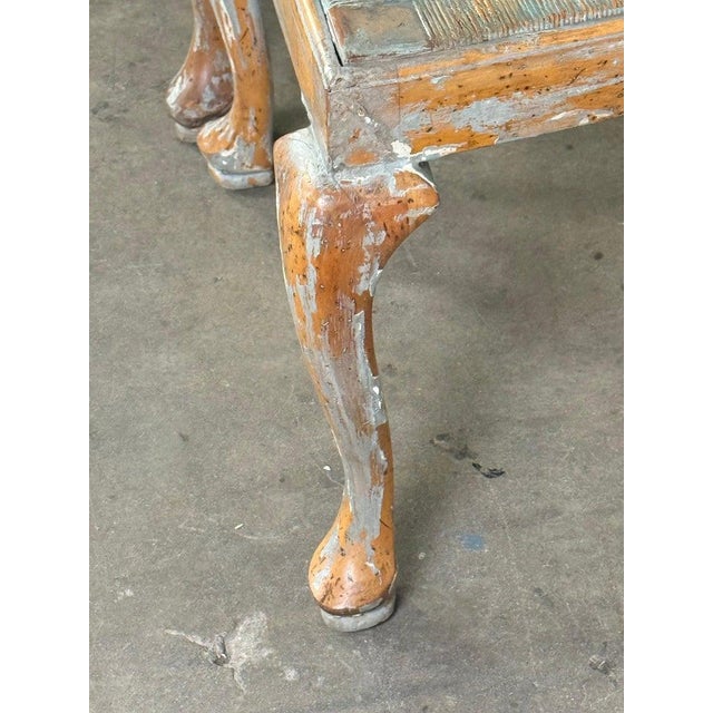 Set of Eight Queen Anne Dining Chairs, Carved Wood, Distressed Finish For Sale - Image 4 of 16