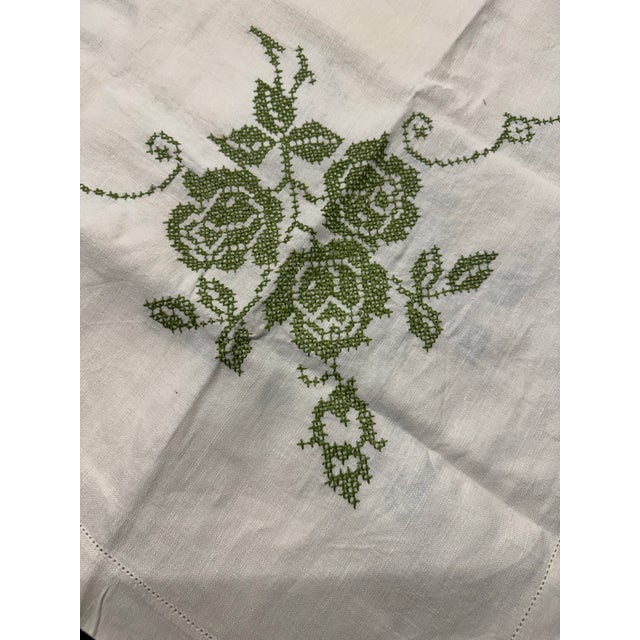 French French Linen Hand Embroidered Table Cloth For Sale - Image 3 of 6