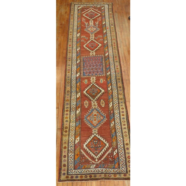 Antique Zabihi Collection Tribal Geometric Persian Runner - 3'4" x 13'2" For Sale - Image 4 of 10