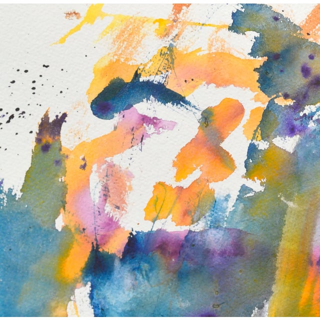Abstract Expressionism Blue & Yellow Abstract Watercolor by Les Anderson For Sale - Image 3 of 4