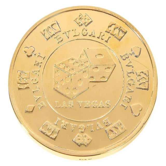 Metal Vintage Bvlgari Gilt Sterling Silver Oversized "Vegas" Casino Paper Weight Coin For Sale - Image 7 of 12