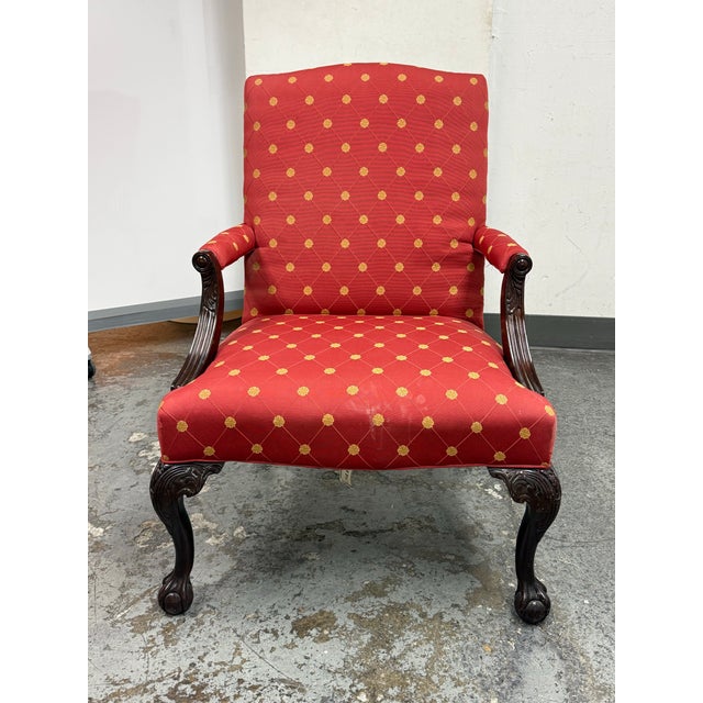 Chippendale Sherrill Furniture Chippendale Style Claw Foot Armchair For Sale - Image 3 of 12