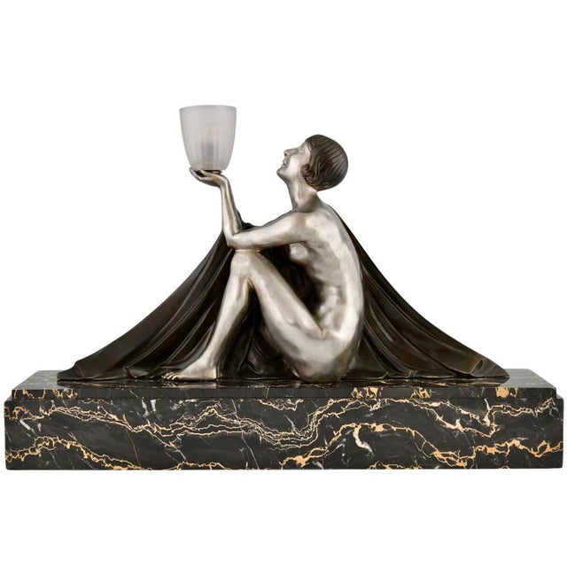 Art Deco Bronze Table Lamp with Figurine by Lormier, 1925 For Sale - Image 12 of 12
