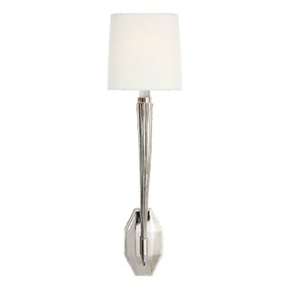 Chapman & Myers for Visual Comfort Signature Ruhlmann Single Sconce in Polished Nickel with Linen Shade For Sale