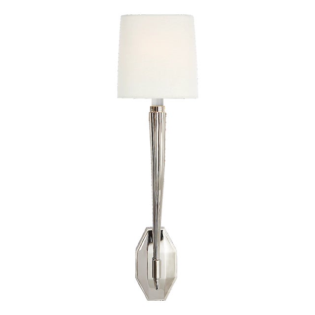Chapman & Myers for Visual Comfort Signature Ruhlmann Single Sconce in Polished Nickel with Linen Shade For Sale
