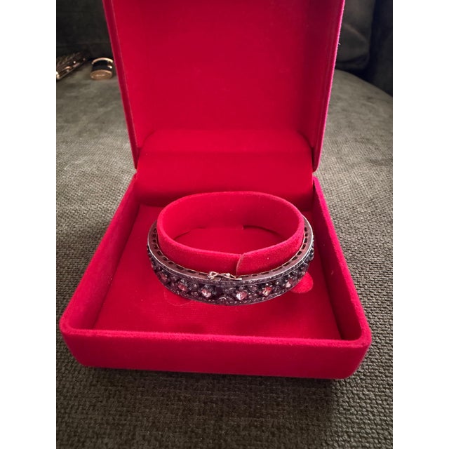 Bochic “Capri” Vintage Multi Rose Cut Diamond Bangle-Set 18K Gold & Silver For Sale - Image 9 of 12