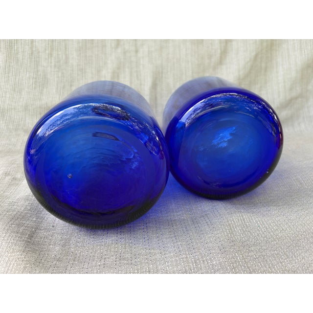 Heavy Vintage Handblown Cobalt Bottles a Pair For Sale - Image 11 of 12