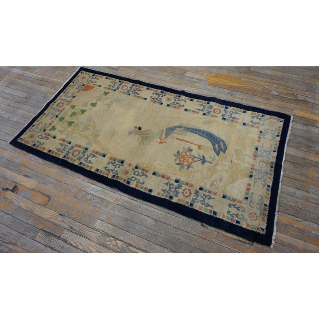 Chinese 1930s Beige Peacock Scene Pictorial Antique Chinese Peking Carpet 3' X 5'9" Knotted Wool Rug For Sale - Image 3 of 13