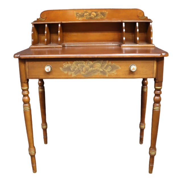 Mid-Century Hitchcock Style Cherry Writing Desk With Stenciled Fruit Decoration For Sale
