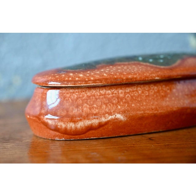 Orange Art Nouveau Glazed Ceramic Ring Holder in Orange and Green by Léon Pointu, 1920s For Sale - Image 8 of 12