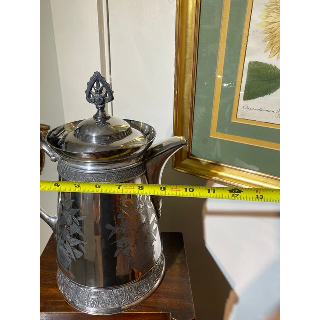 Antique Meriden Large Pitcher Silver Plate 1868 Floral Motif Victorian For Sale - Image 10 of 12