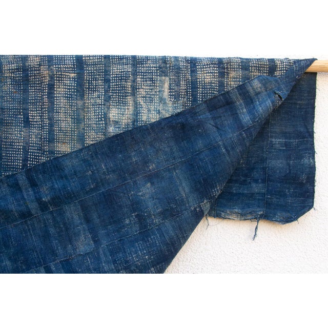 Azure Grid Indigo Mud Cloth Throw For Sale In Los Angeles - Image 6 of 7
