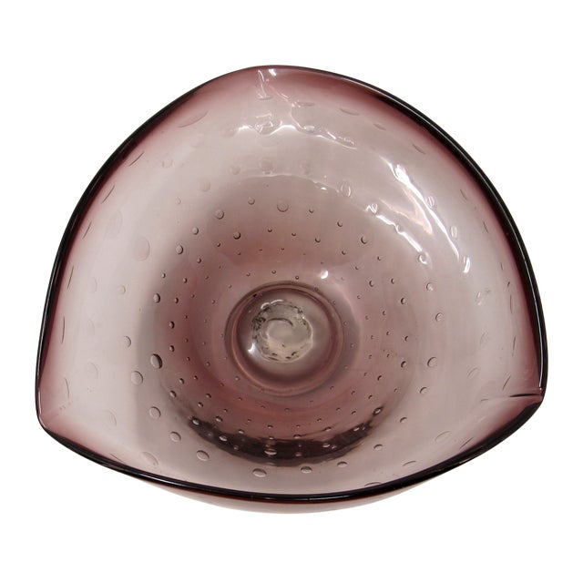 1950s Vintage Amethyst Glass Catch-All With Controlled Bubbles For Sale - Image 5 of 11