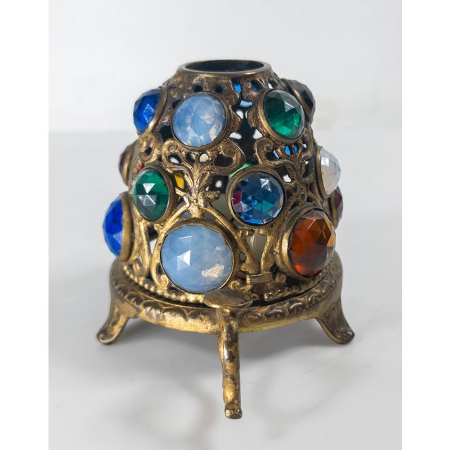 19th Century Aesthetic Movement Gilt Brass and Jeweled Candle Fairy Lamp, English or American For Sale - Image 4 of 12