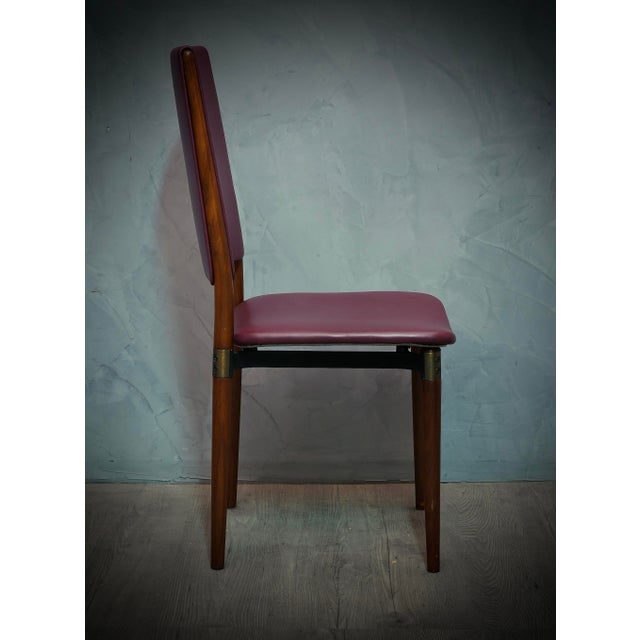 Wood and Leather Office Desk Dinning Room Chairs by Osvaldo Borsani for Tecno, 1960s, Set of 4 For Sale - Image 6 of 8