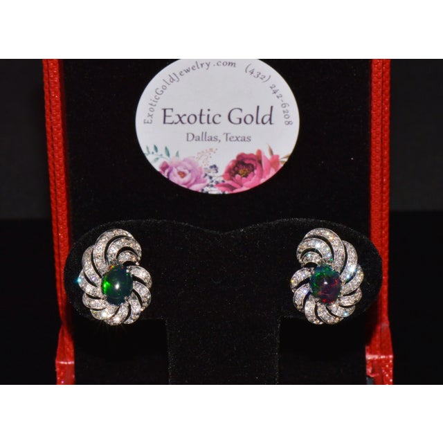 Black Certified Natural 3.45Cts vs F Diamond Black Opal 18k Solid Gold Cocktail Swirl Earrings - 2 Pieces For Sale - Image 8 of 10