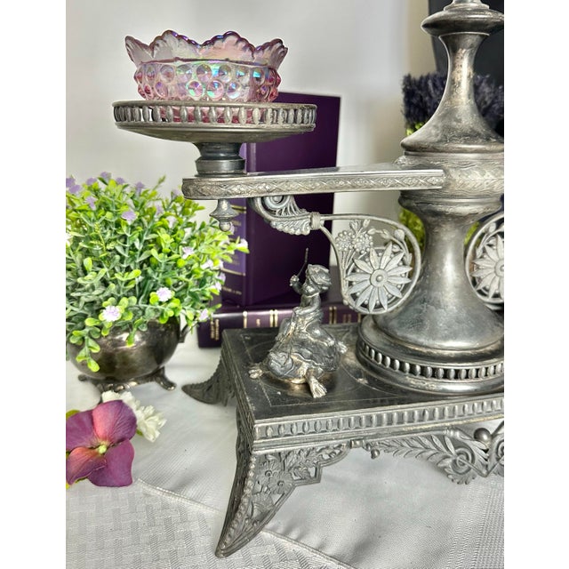 Early 20th Century Antique Pairpoint Silver Plated Sweet Meat Serving Centerpiece With Glass Dishes - 3 Pc Set For Sale - Image 5 of 9