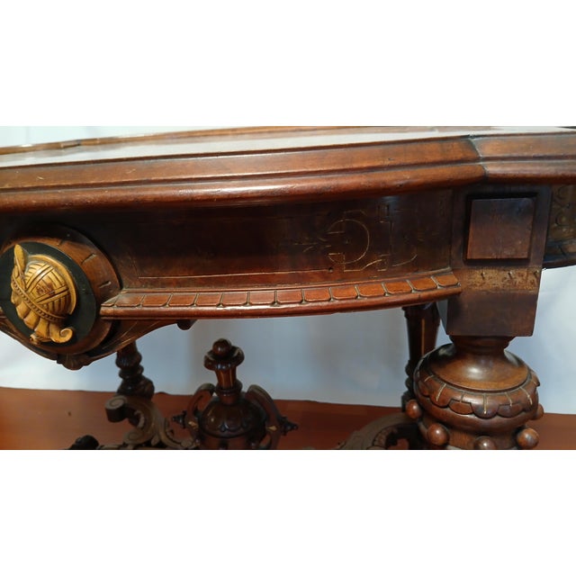 Brown Victorian Walnut and Marble Parlor Table For Sale - Image 8 of 12