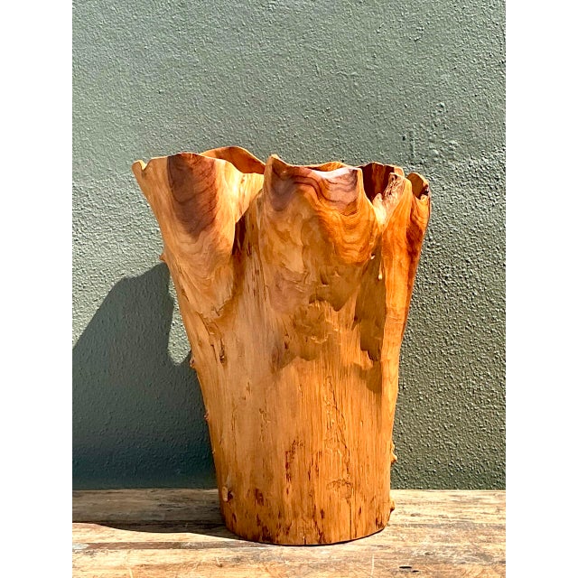 Tan Vintage Monumental Carved Wood Vase For Sale - Image 8 of 12