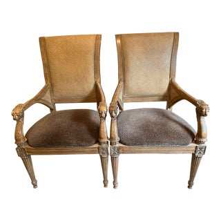 1990s Vintage Thomasville French Regency Lion Head Armchair Pair For Sale