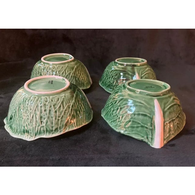 Vintage SECLA Portugal Majolica Green Cabbage Leaf Cereal / Soup Bowls – Set of 4 Bring classic Portuguese charm to your...