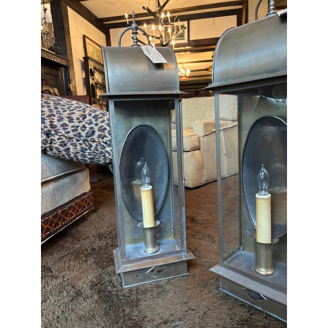 Late 19th Century Large Brass Wall Mount Lanterns - a Pair For Sale - Image 4 of 6